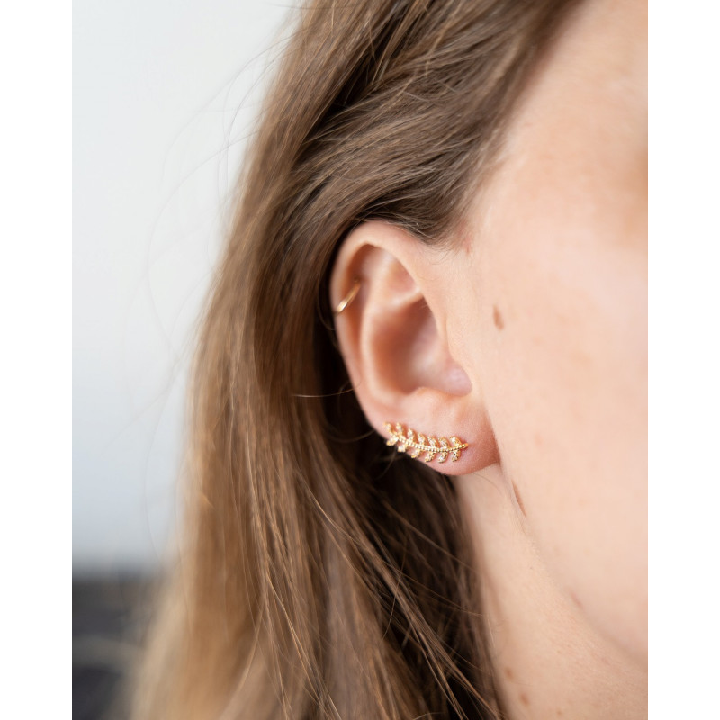 Boucles d'oreilles plaqué or épis de blé zirconium strass