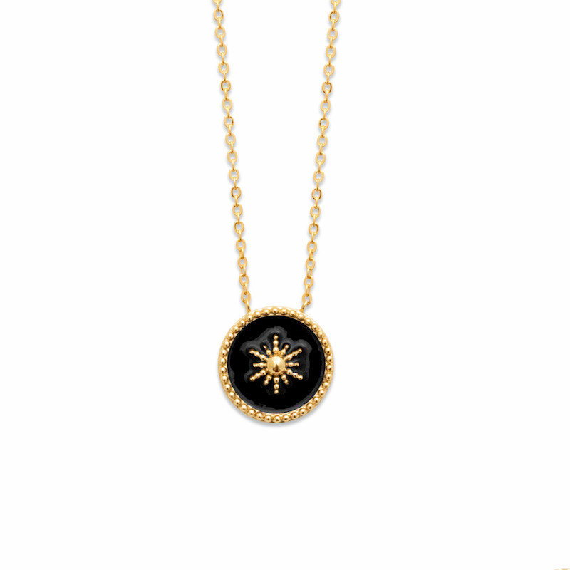 Thin black gold-plated sun necklace