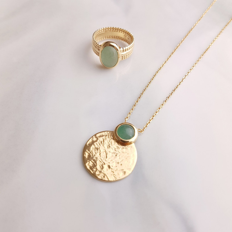 Gold-plated aventurine gemstone jewellery set