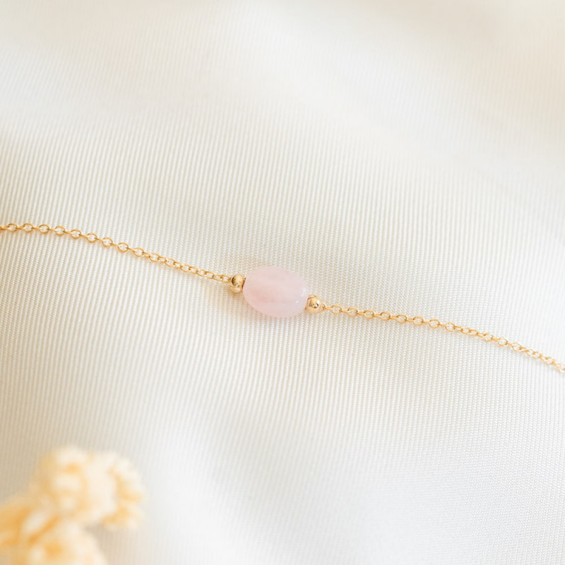 Bracelet Femme Quartz Rose Et Pierre De Lune - Bijou élégant Perles Naturelles Pour Toutes Occasions