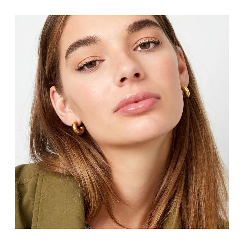 Stainless Steel Hoop Earrings For Women – Yellow Gold Finish, 1.2mm To 2.4mm Thin Pin (Style P563)