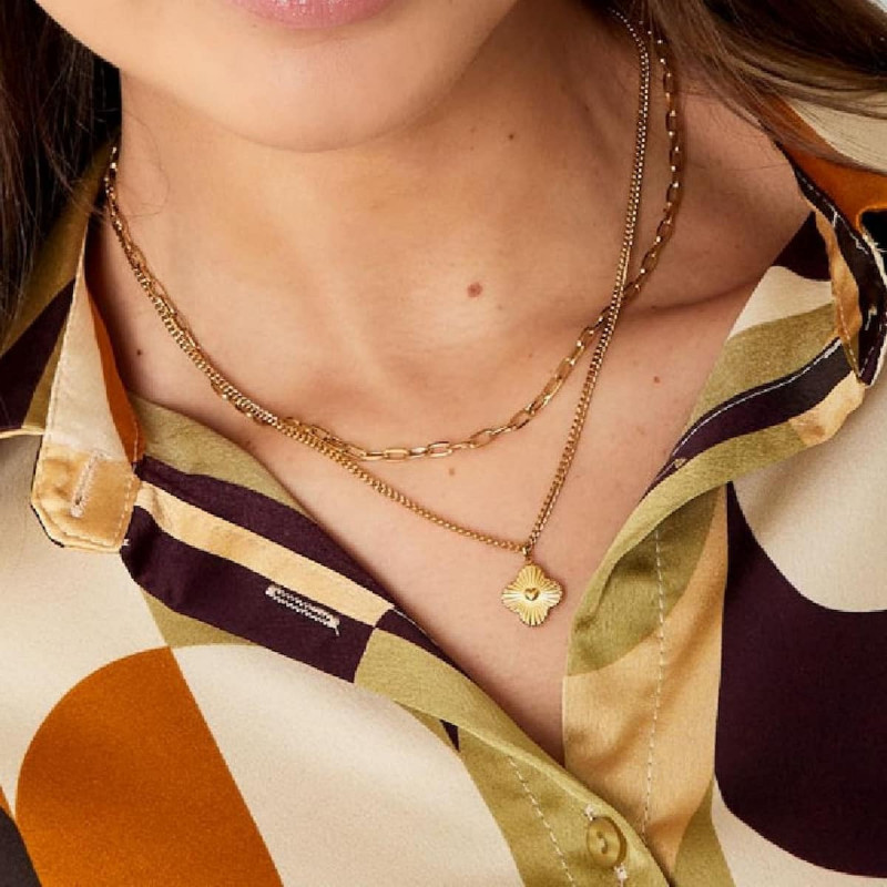 Collier Trefle Acier Doré