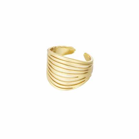 Anello Statement Grande In Metallo &ndash; Design Astratto E Massiccio, Colori Oro E Argento (Taglia O)