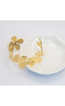 Jonc Bracelet Fleurs Acier PVD