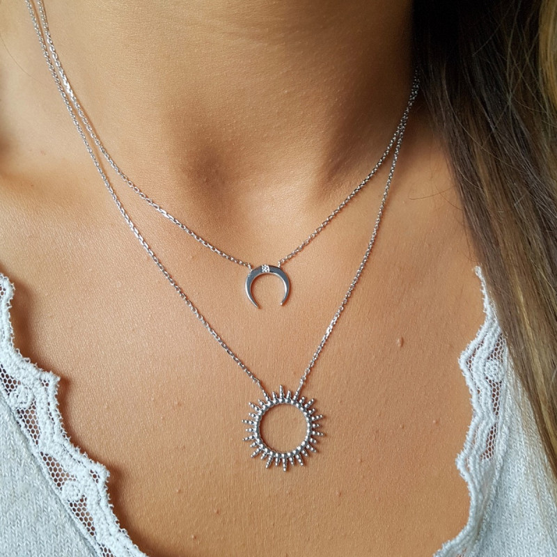 Necklace woman silver sun