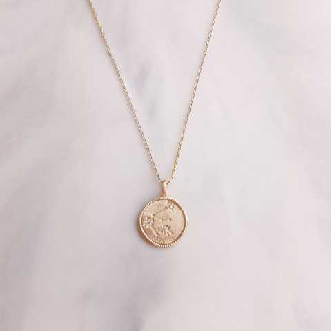 Acuario Collar de signo astrológico, chapado en oro