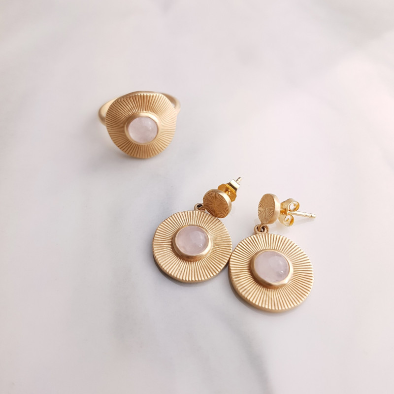 Vergoldetes Schmuckset Rosenquarz