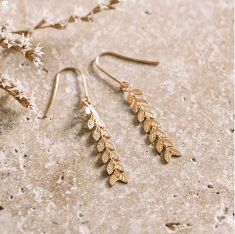 Pendientes chapados en oro, pendientes en forma de espigas de trigo